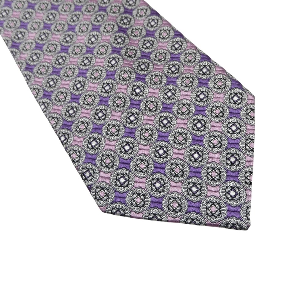 Fabio Fazio Tie Mens One Size Purple Geometric 100% Silk Jacquard Classic